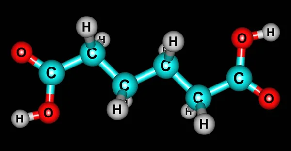 Structure moléculaire de l'acide adipique isolée sur du noir — Photo