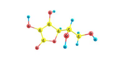 Beyaz üzerine izole askorbik asit moleküler yapısı