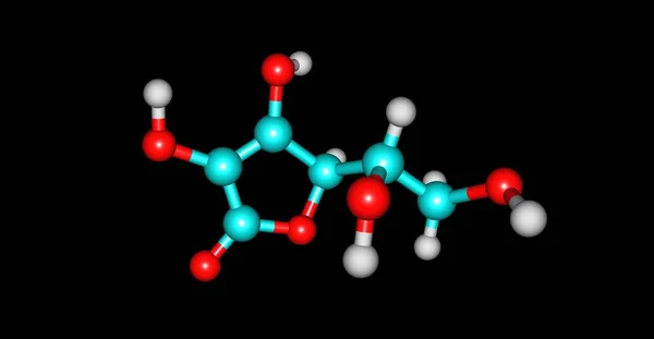 在黑色上分离的抗坏血酸分子结构 — 图库照片