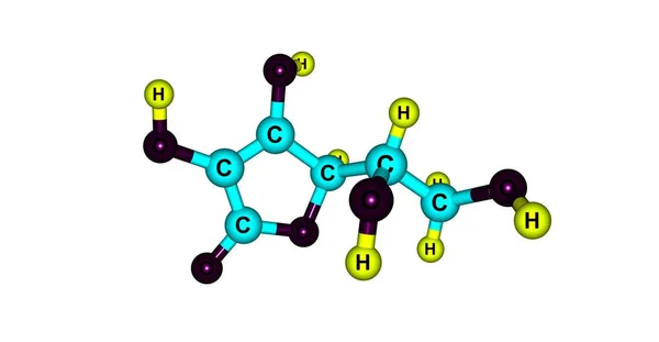 Struktura molekularna kwasu askorbinowego na białym tle — Zdjęcie stockowe