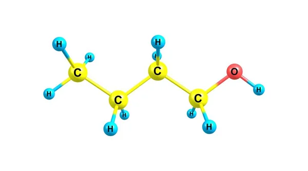 Estructura molecular del alcohol butílico aislada en blanco — Foto de Stock