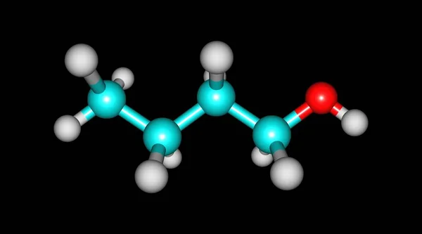 Estructura molecular del alcohol butílico aislada en negro —  Fotos de Stock