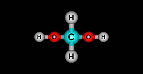 Methyleen glycol moleculaire structuur geïsoleerd op zwart — Stockfoto