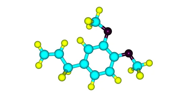 丁二酚 Methyl Eugenol或Allylveratrol 是一种天然化合物 被列为苯基丙烷 Phenylpropene 一种苯基丙烷 3D说明 — 图库照片