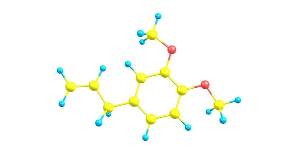 メチルユーゲノール Methyl EugenolまたはAllylveratrol フェニルプロパノイドの一種であるフェニルプロペンに分類される天然化合物である 3Dイラスト — ストック写真