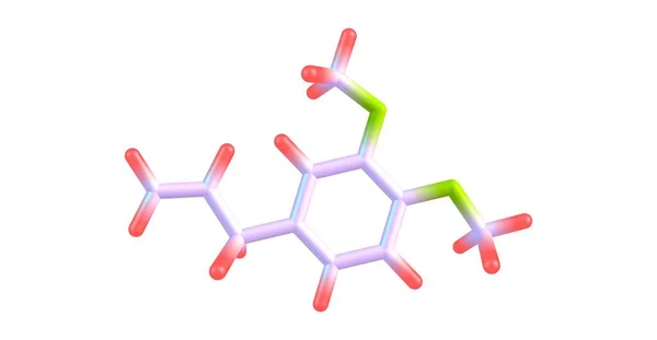 丁二酚 Methyl Eugenol或Allylveratrol 是一种天然化合物 被列为苯基丙烷 Phenylpropene 一种苯基丙烷 3D说明 — 图库照片