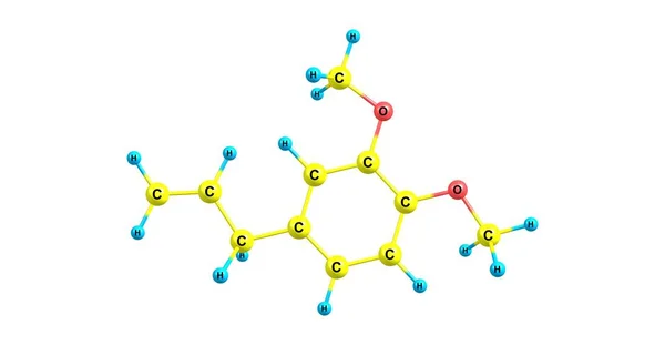 メチルユーゲノール Methyl EugenolまたはAllylveratrol フェニルプロパノイドの一種であるフェニルプロペンに分類される天然化合物である 3Dイラスト — ストック写真