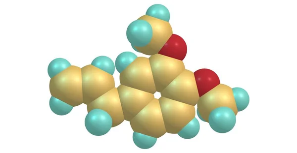 丁二酚 Methyl Eugenol或Allylveratrol 是一种天然化合物 被列为苯基丙烷 Phenylpropene 一种苯基丙烷 3D说明 — 图库照片