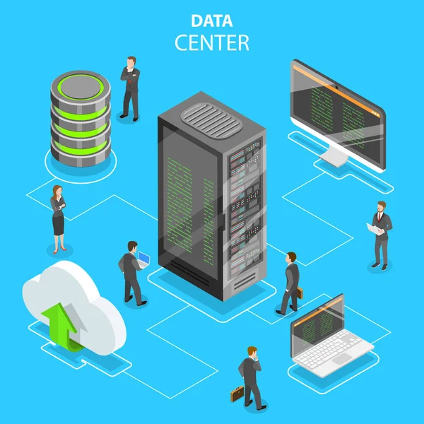 Konsep vektor isometrik datar pusat data . - Stok Vektor