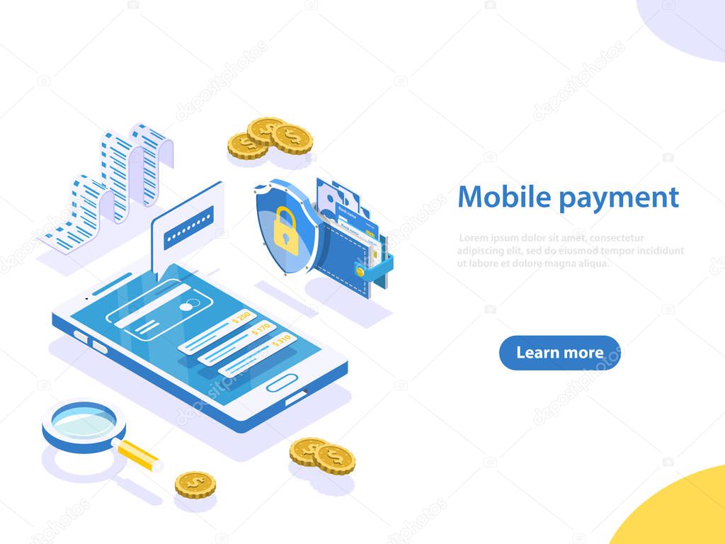 Mobile payment flat isometric vector concept.