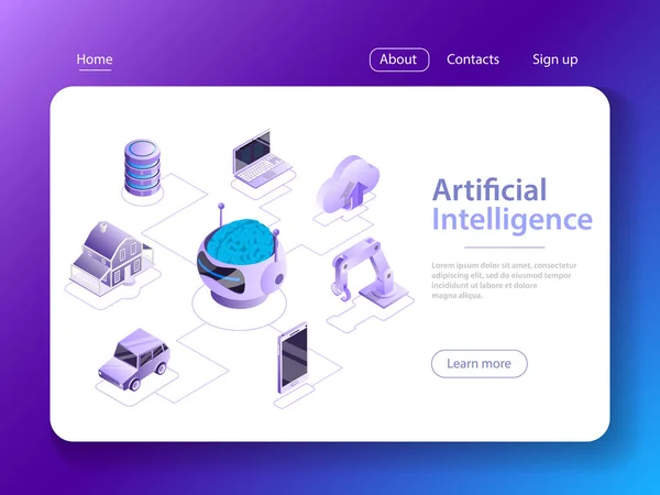 Artificiell intelligens platt isometrisk vektor koncept. — Stock vektor
