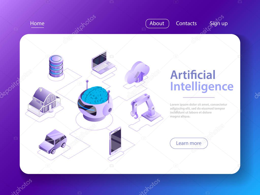 Artificial intelligence flat isometric vector concept.