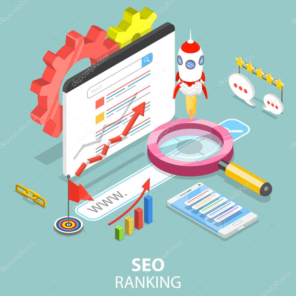 SEO ranking flat isometric vector concept.