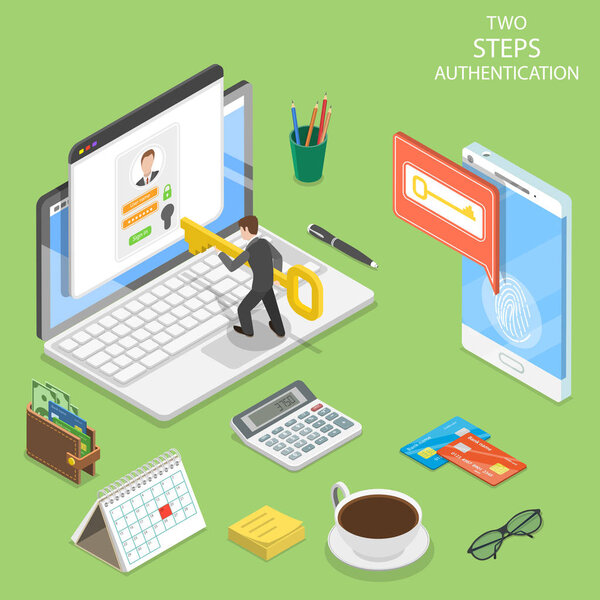 Многофакторная аутентификация плоский изометрический вектор
.