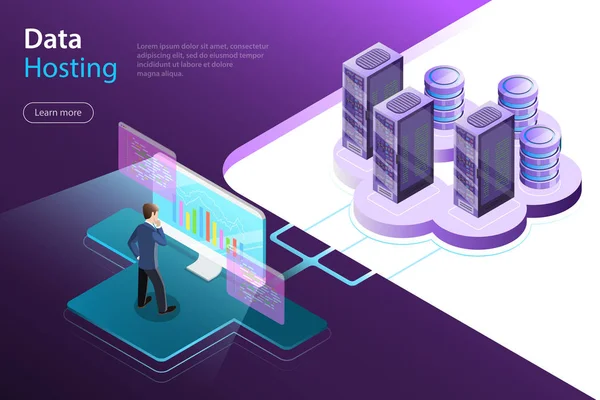 โฮสติ้งเซิร์ฟเวอร์แนวคิดเวกเตอร์ isometric แบน . — ภาพเวกเตอร์สต็อก