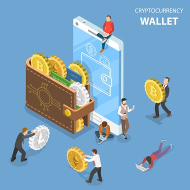 Cryptocurrency cüzdan düz izometrik vektör.