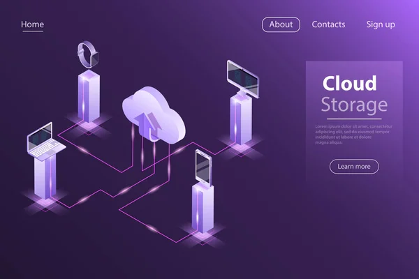 オンライン ストレージをクラウド フラット等尺性ベクトル概念 — ストックベクタ