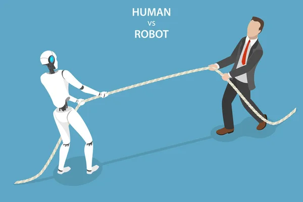 Conceito de vetor isométrico plano humano vs robô . — Vetor de Stock