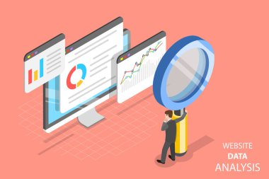 Web sitesi veri analizi düz izometrik vektör.