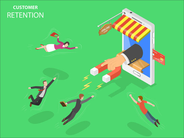 Изометрический вектор удержания клиентов в интернет-магазине
.