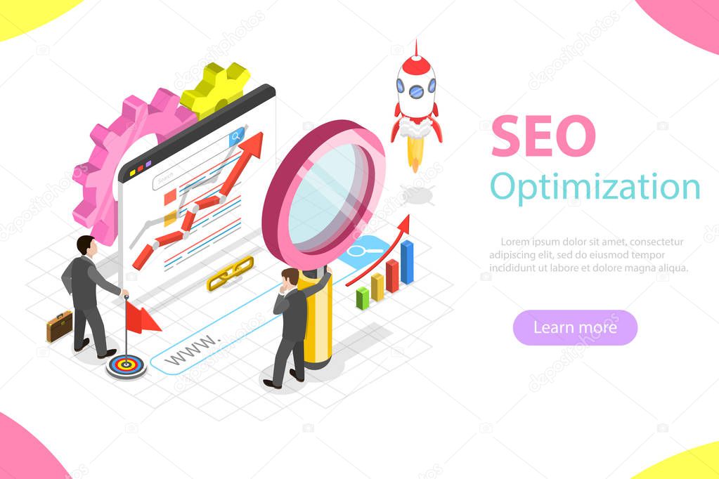 SEO flat isometric vector concept.