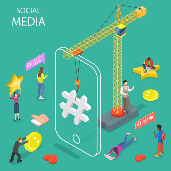 Sociale media vlakke isometrische vector concept. — Stockvector