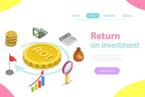 Retorno do investimento vetor isométrico plano . — Vetor de Stock