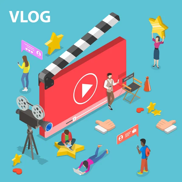 Flaches isometrisches Vektorkonzept des Videoblogs. — Stockvektor