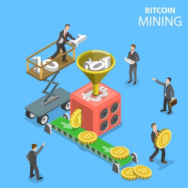 Ilustración del concepto de vector isométrico de la minería criptomoneda . — Vector de stock