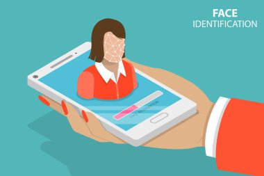 Yüz tanıma düz izometrik kavramsal illüstrasyon vektör.