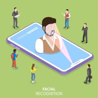 Biyometrik idetification düz izometrik kavramsal illüstrasyon vektör.