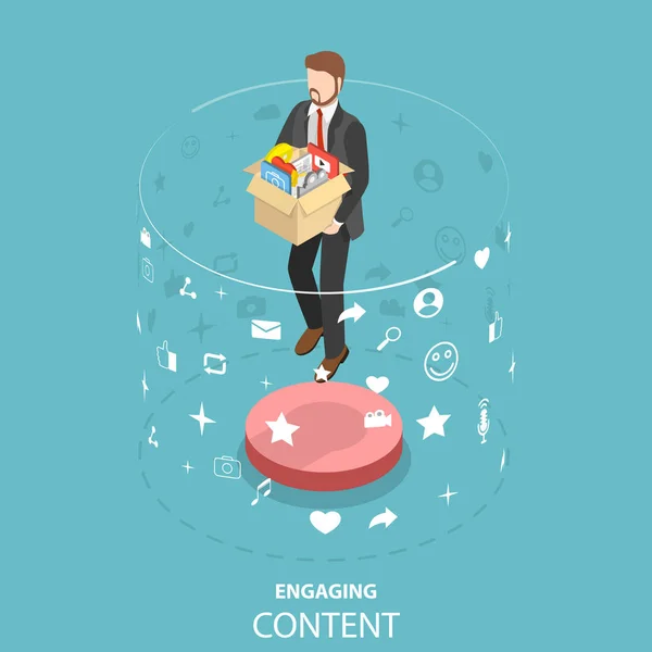 Engaging content marketing isometric flat vector concept. — Stock Vector