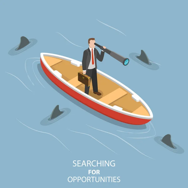 Searching for opportunities isometric flat vector concept. — Stock Vector
