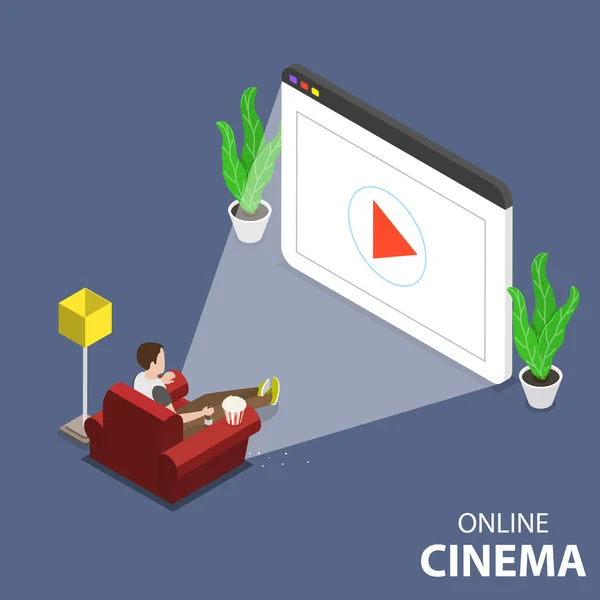 Online home cinema conceito vetor isométrico plana . —  Vetores de Stock