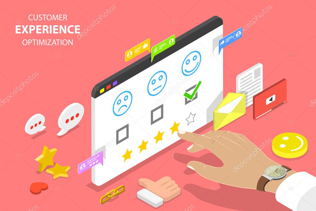 Customer experience optimization isometric flat vector concept.
