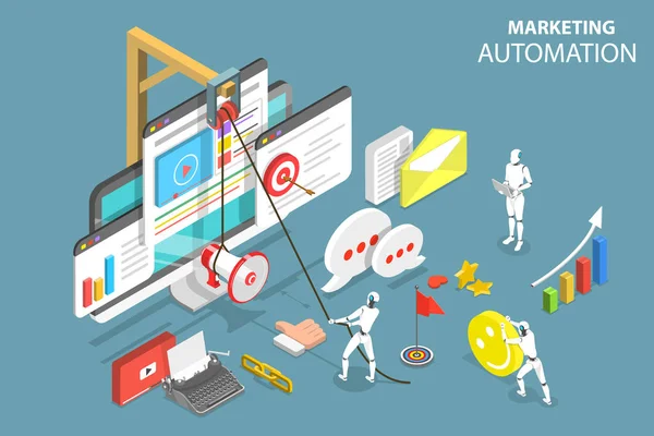 Digitális marketing automation izometrikus sík vektor-koncepció. — Stock Vector