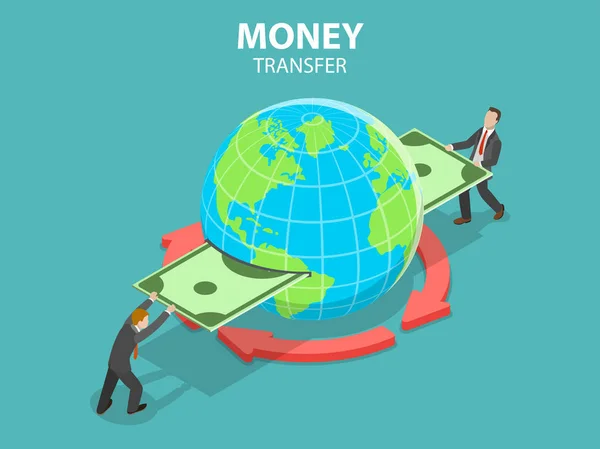 Zometrik Düz Vektör Kavramı Uluslararası Para Transferi Online Bankacılık Finansal — Stok Vektör