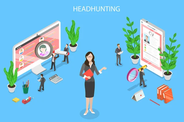 Headhunting e recrutamento conceito vetorial plano isométrico . — Vetor de Stock