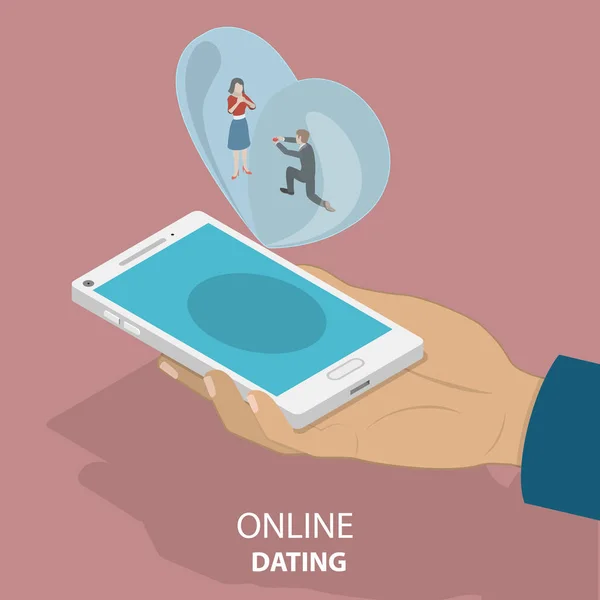 Online dating app isometric flat vector concept. — Stock Vector