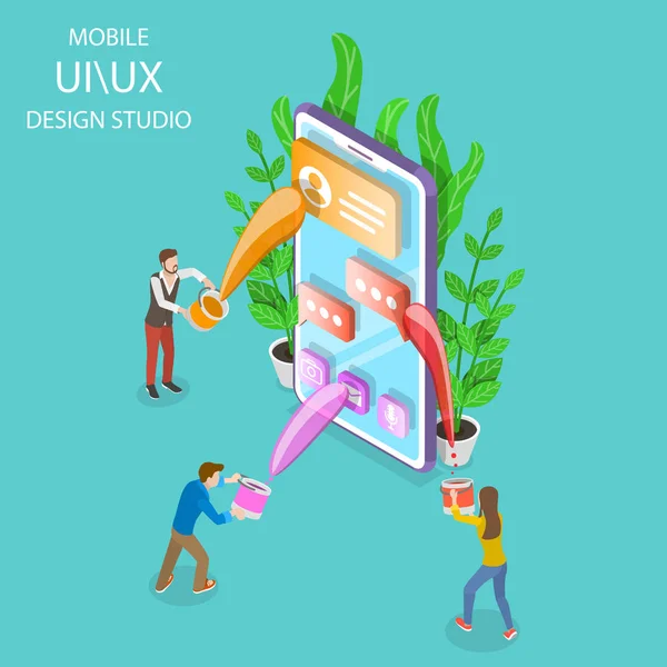 Studio di progettazione UI e UX vettore piatto isometrico . — Vettoriale Stock