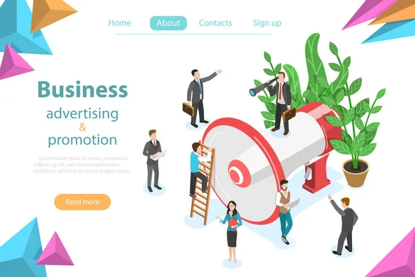 Business reclame en promotie isometrische platte vector. — Stockvector