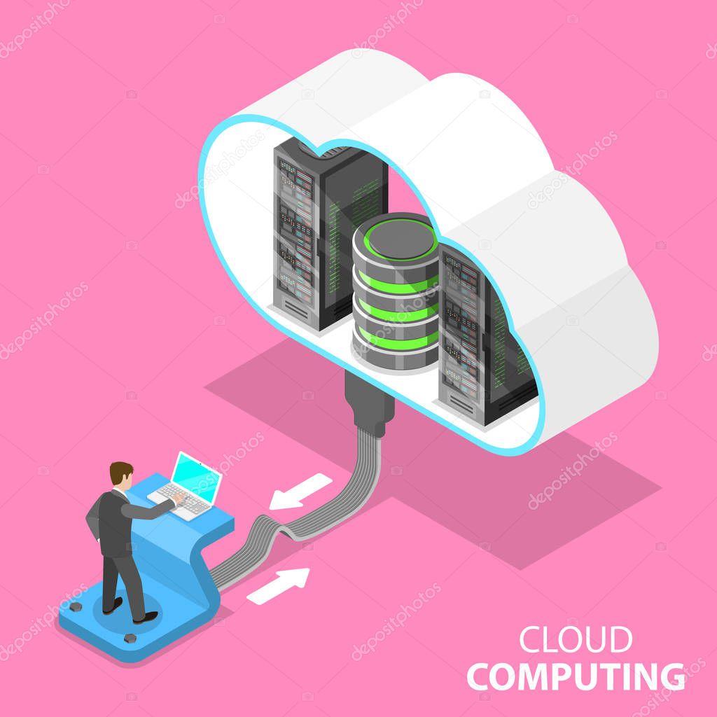 Cloud computing technology isometric flat vector concept.