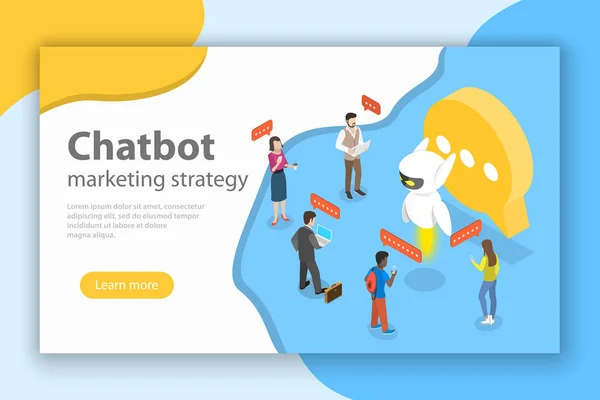 Chatbot markting strategie vlakke isometrische vector concept. — Stockvector