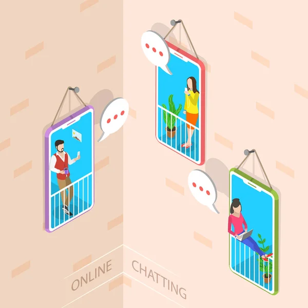 Online chatten plat isometrische conceptuele vectorillustratie. — Stockvector