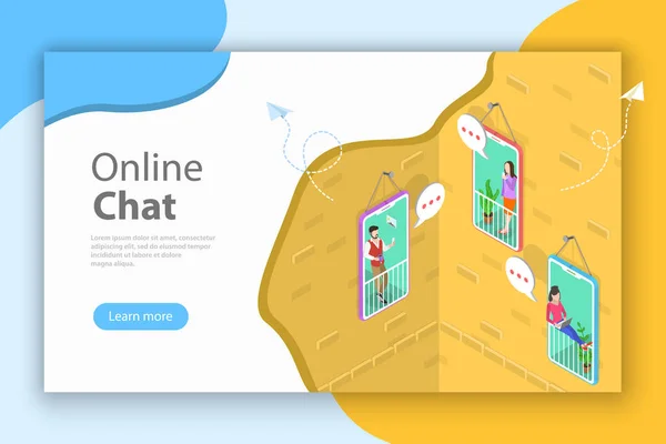 Online chatten plat isometrische conceptuele vectorillustratie. — Stockvector