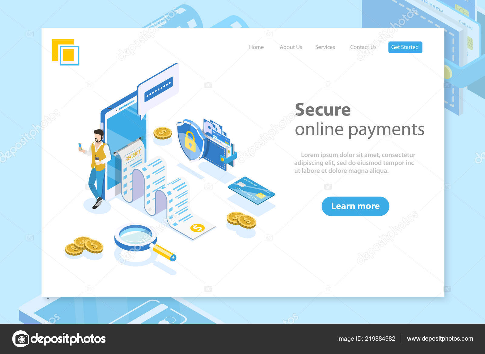 Flat Isometric Vector Landing Page Header For Online Payment - 