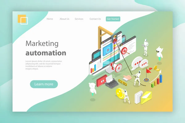 Concetto vettoriale isometrico di automazione del marketing digitale, ai, chatbot . — Vettoriale Stock