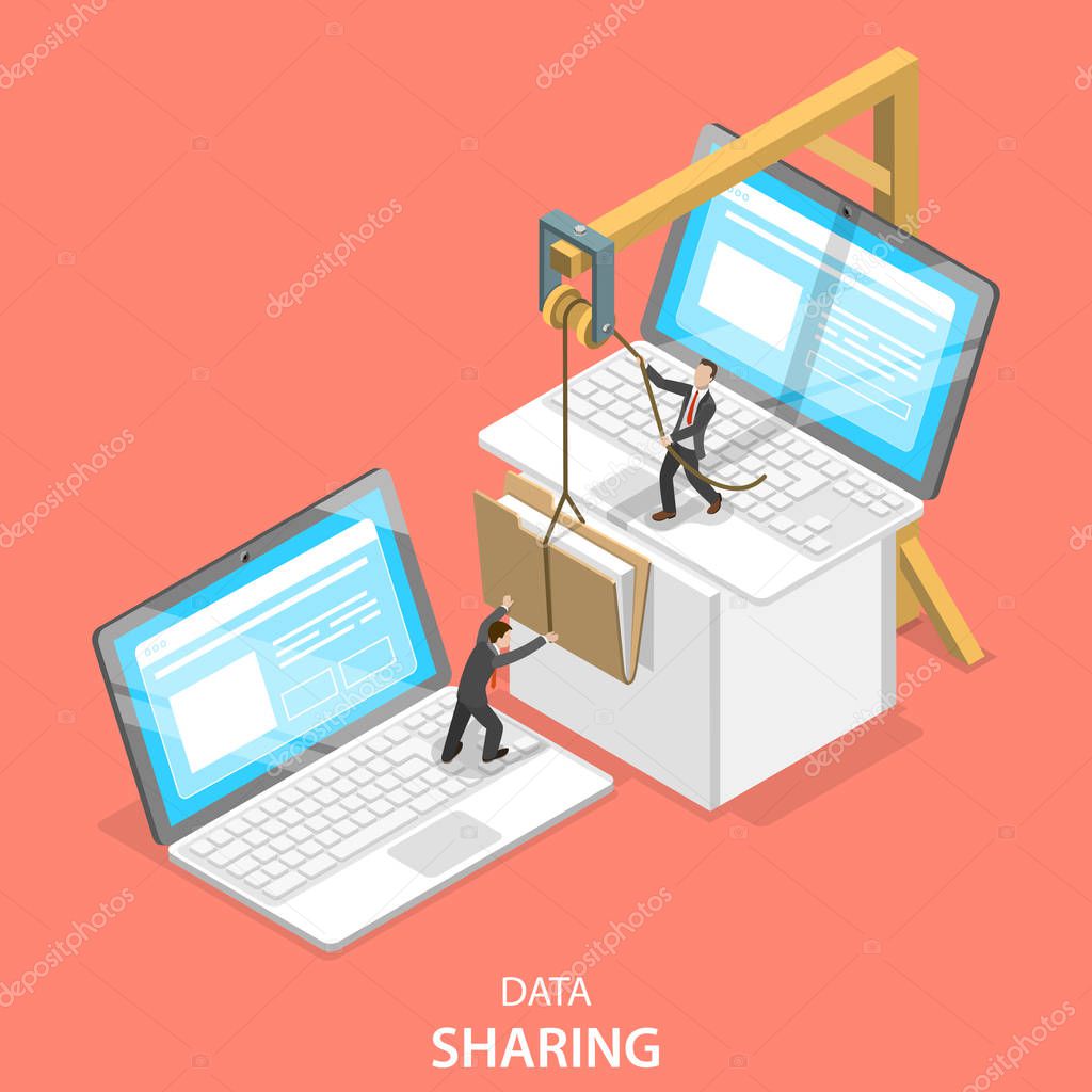 Data sharing service isometric flat vector concept.