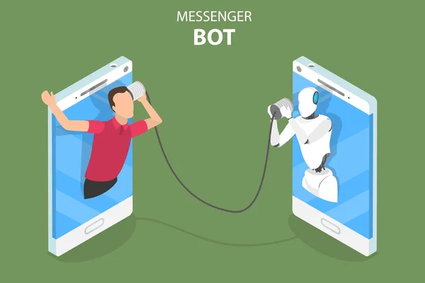 Messenger bot és ai lapos izometrikus vektor-koncepció. — Stock Vector
