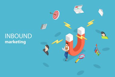 Dijital gelen pazarlama stratejisi kavramı izometrik düz vektör.